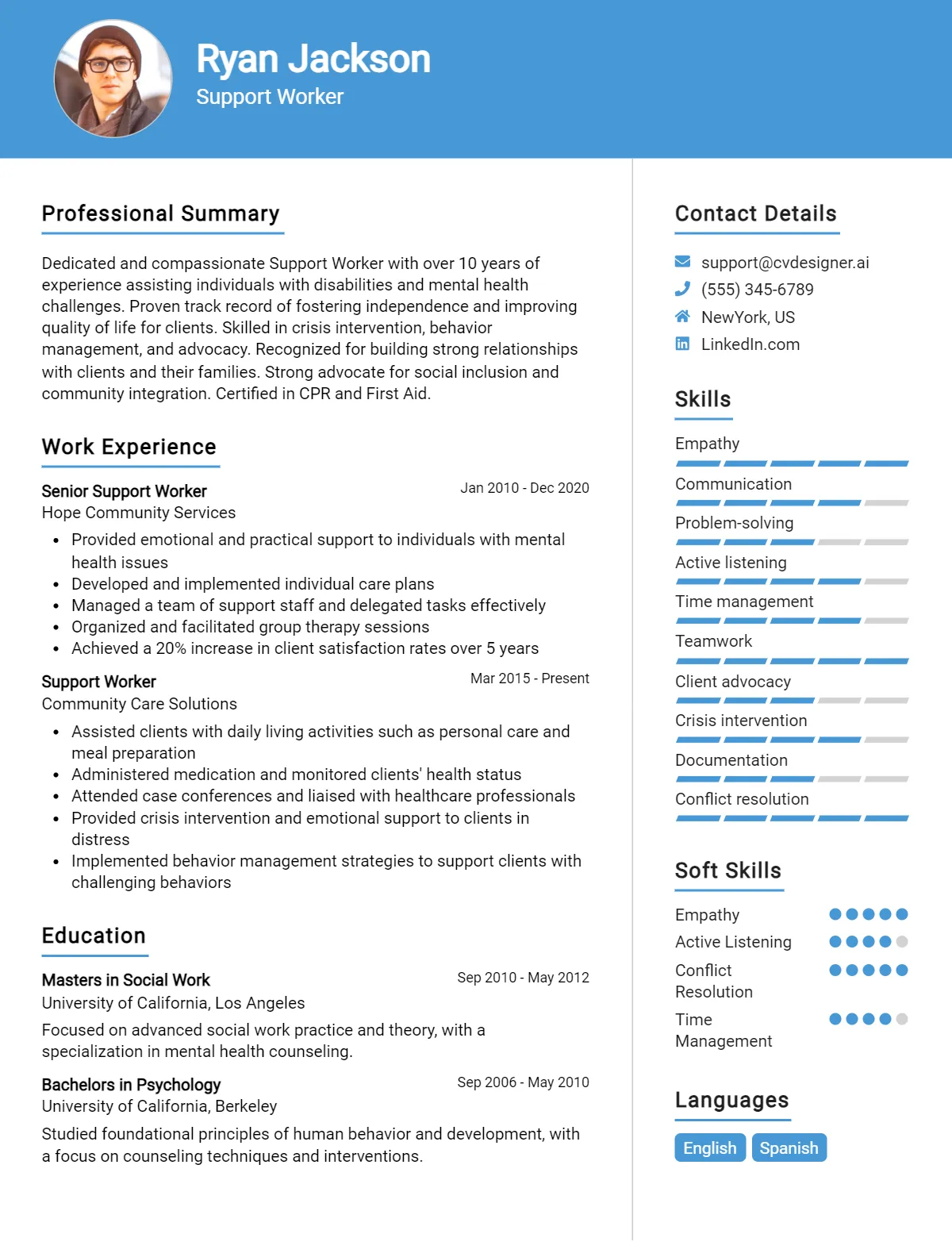 Support Worker CV Example