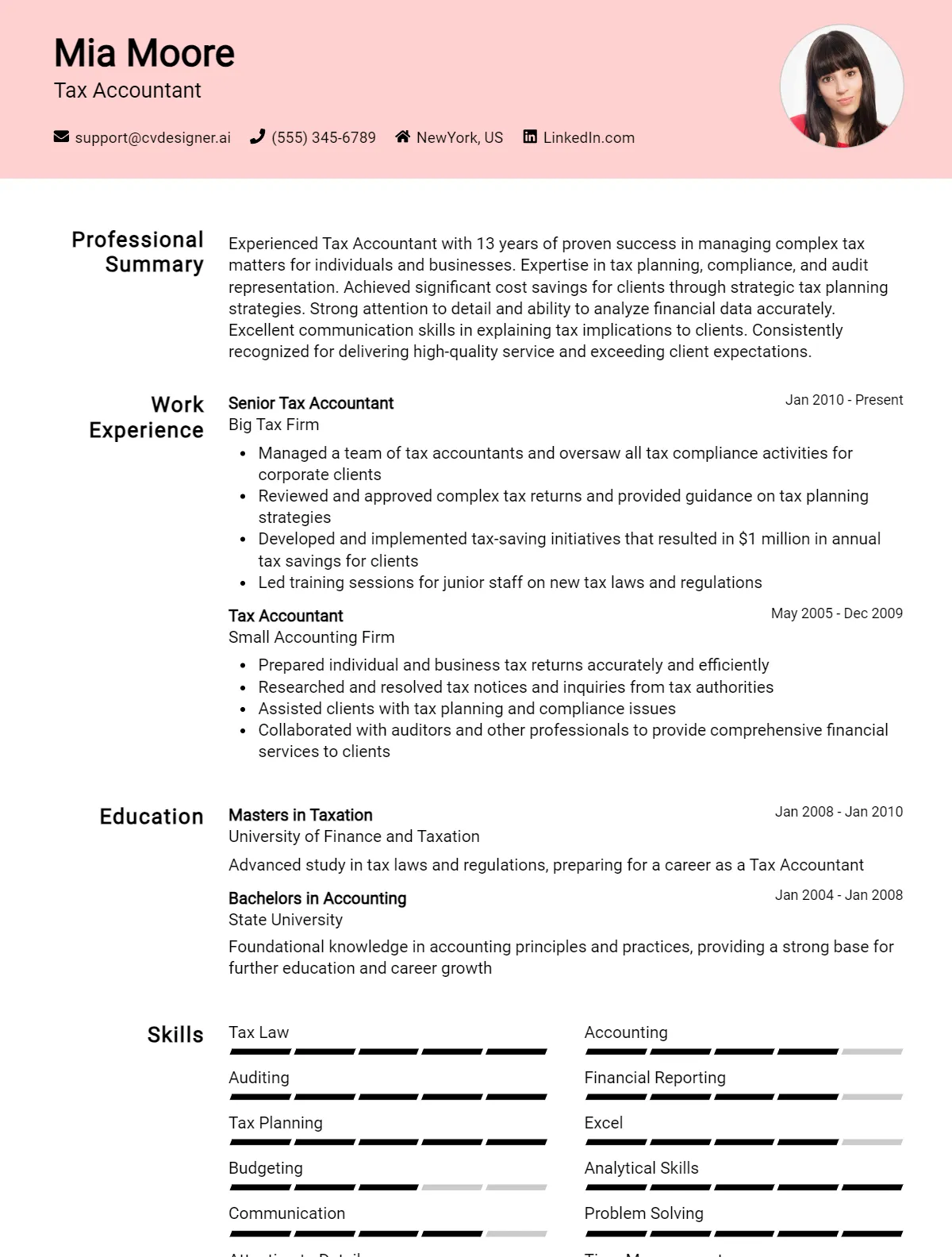 Tax Accountant CV Example