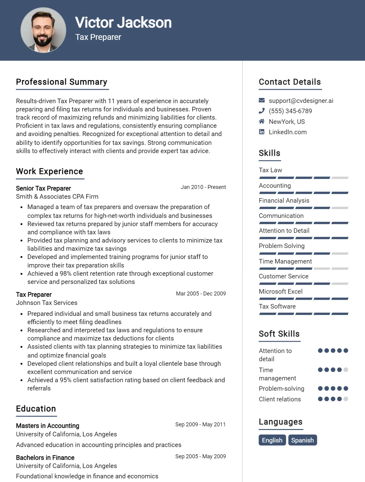 Tax Preparer CV Example