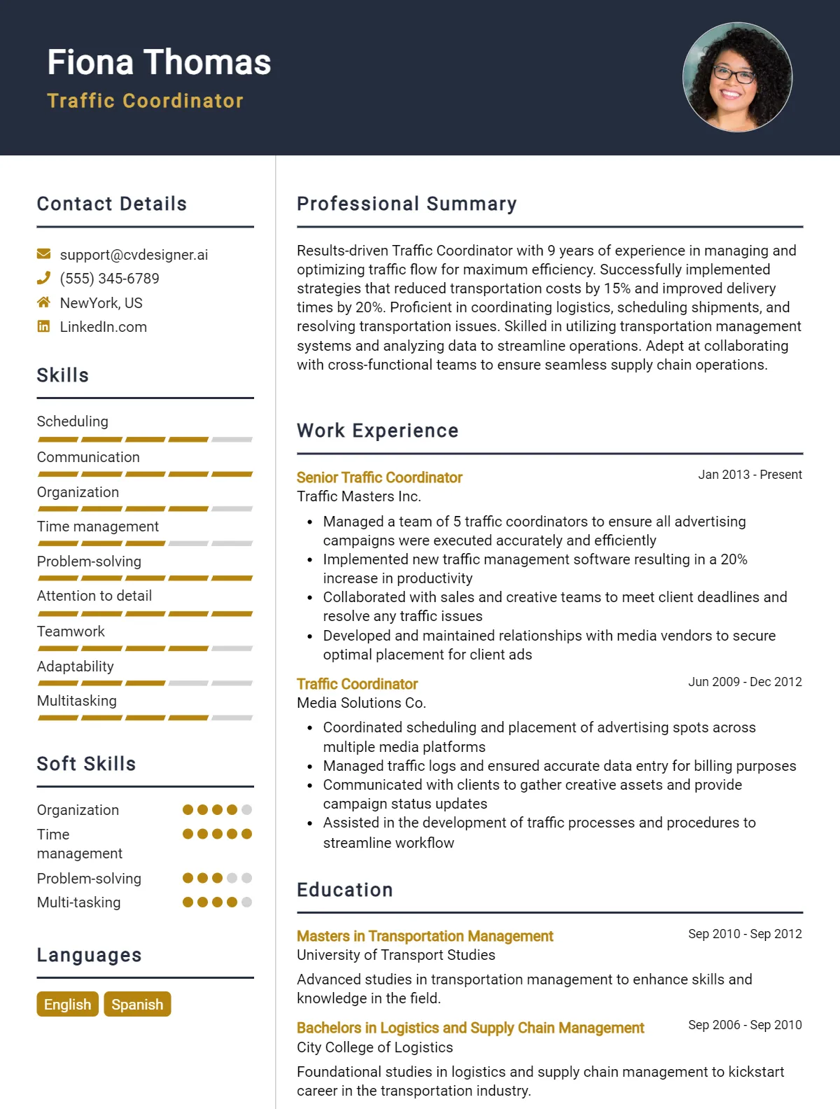 Traffic Coordinator CV Example