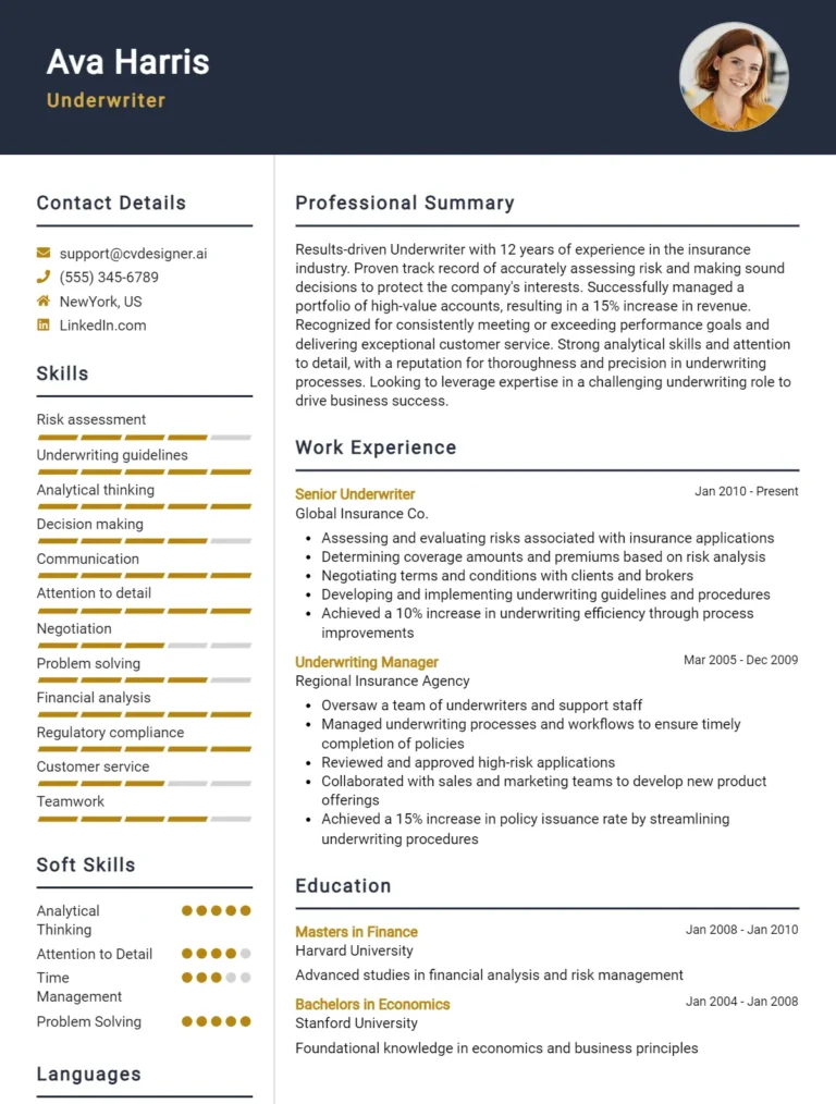 Underwriter CV Example & Templates for 2025