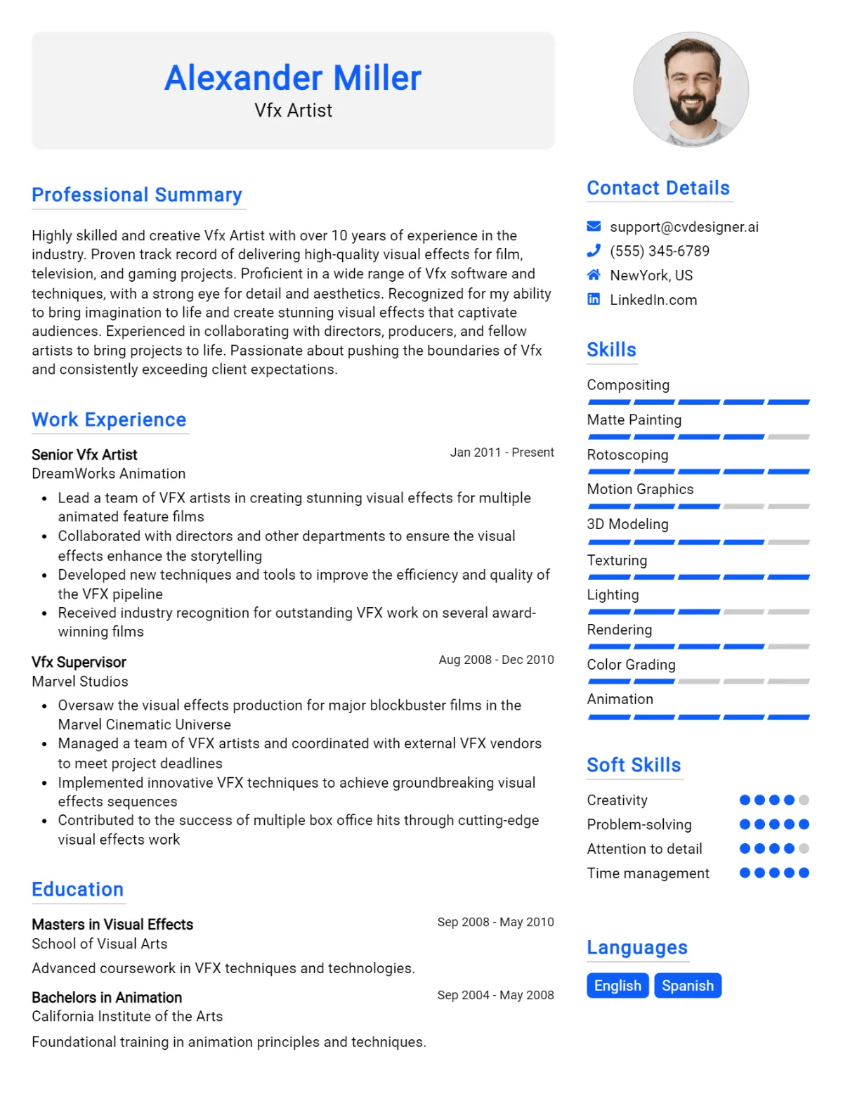 Vfx Artist CV Example