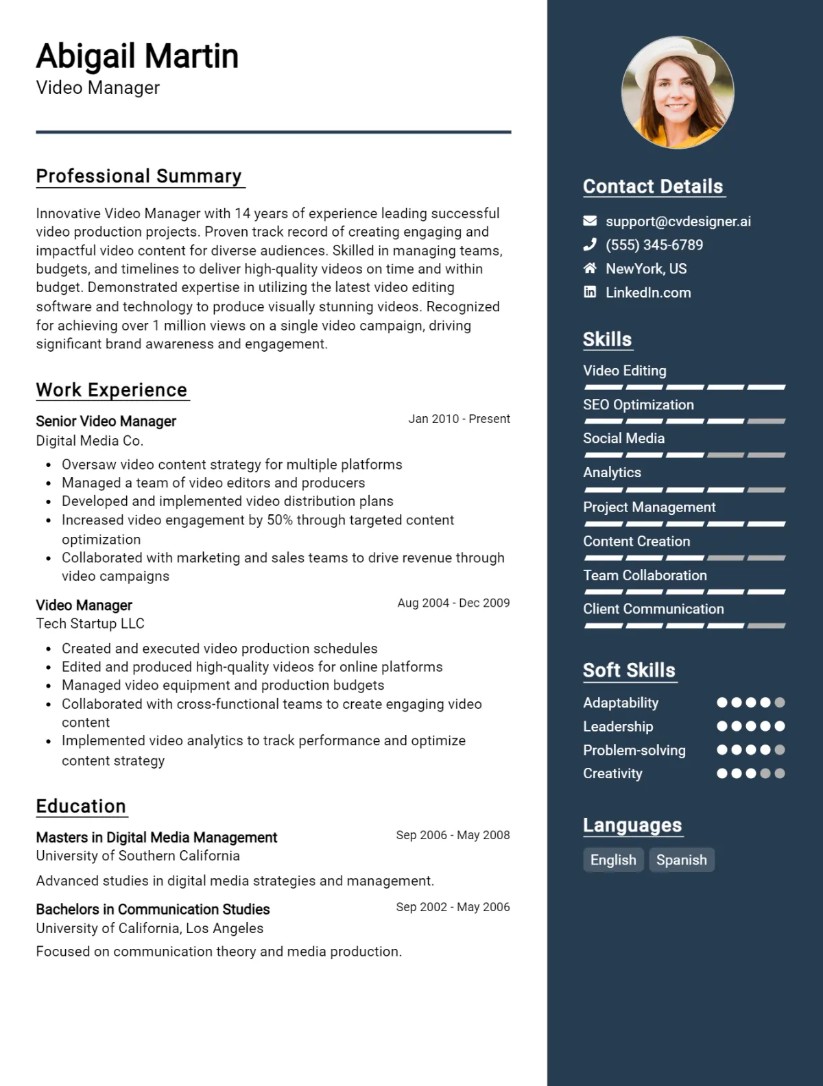 Video Manager CV Example