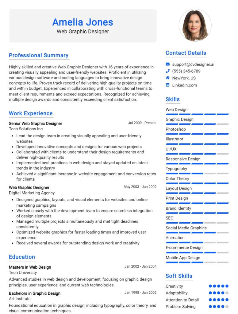 Web Graphic Designer CV Example