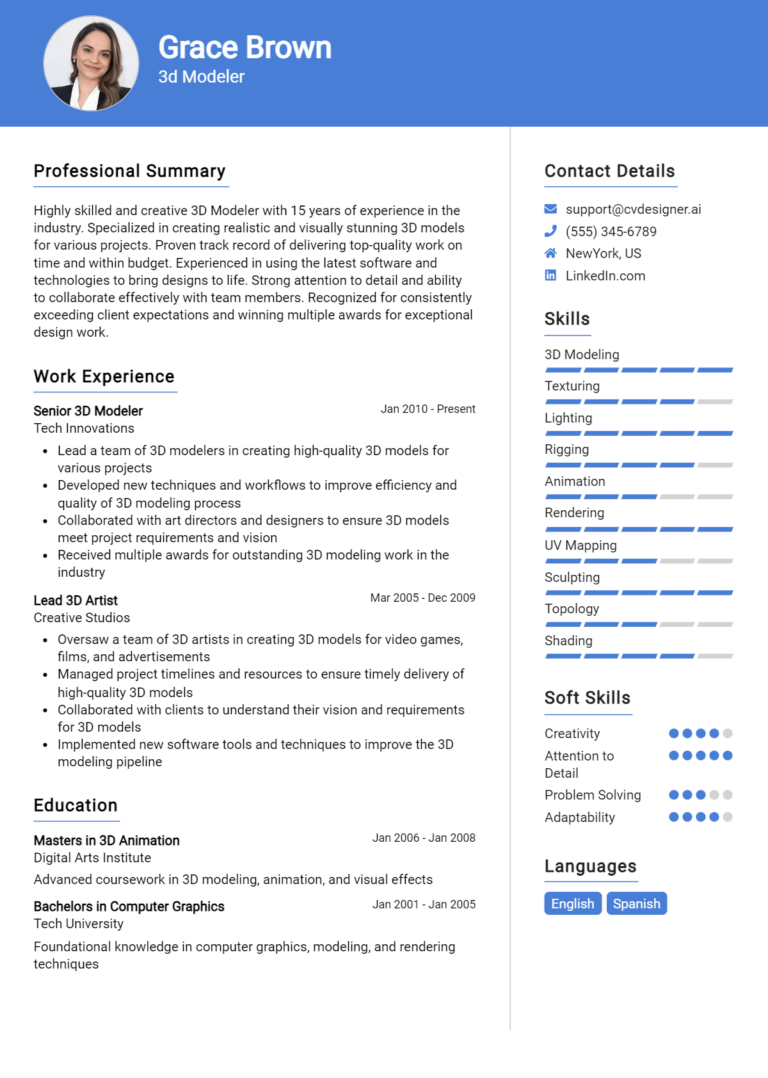 3D Modeler Resume Example for 2025: Free Samples