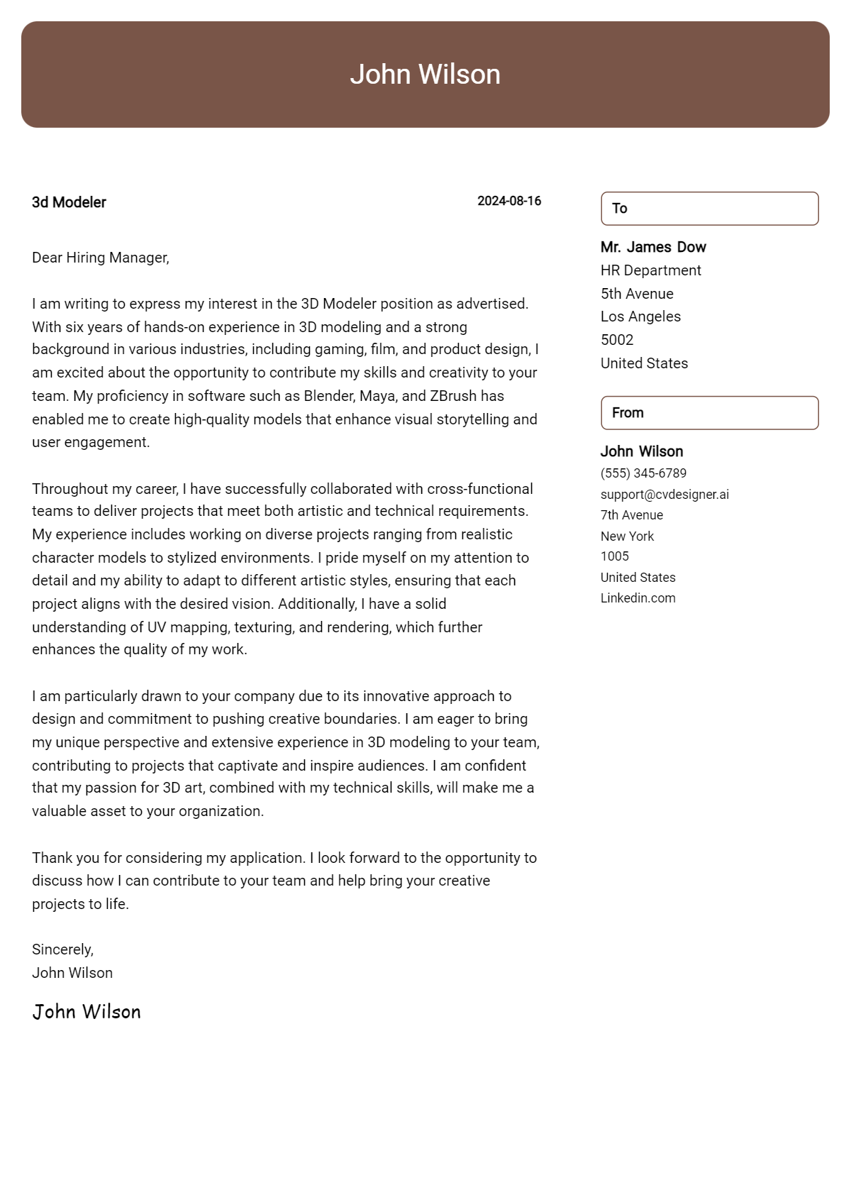 3d modeler cover letter example