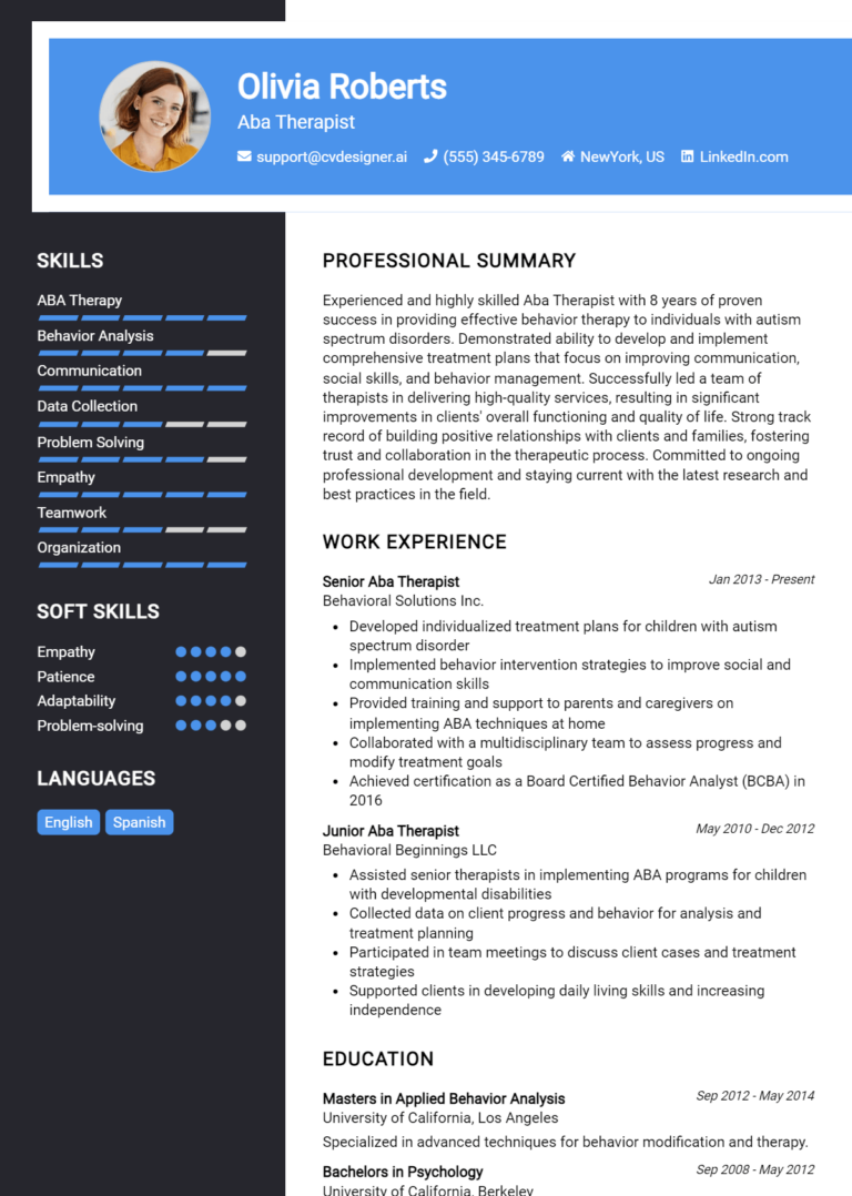 Aba Therapist Resume Example for 2025: Expert Tips & Templates