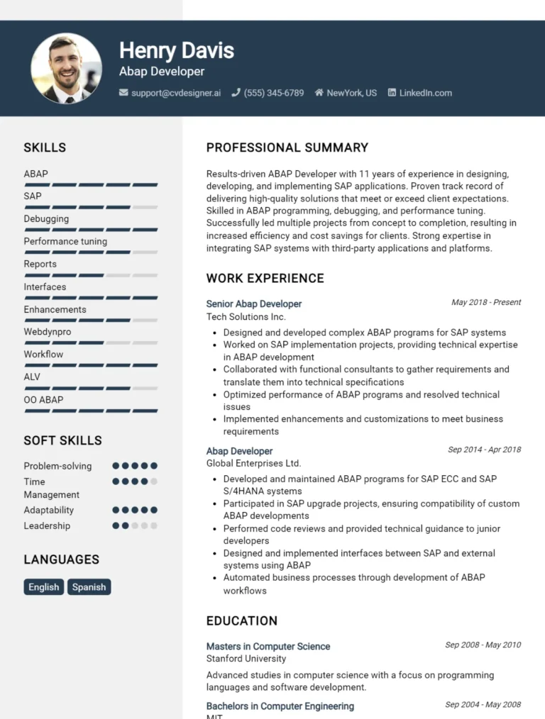ABAP Developer CV Example For 2025: Professional CV Templates