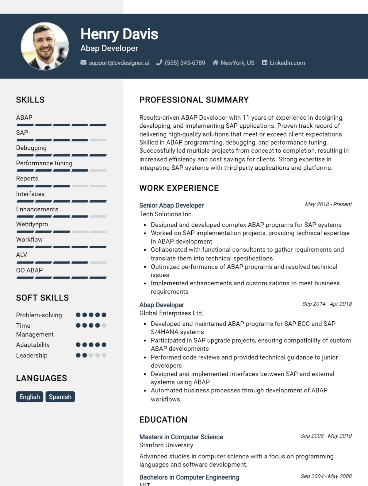 Abap Developer CV Example