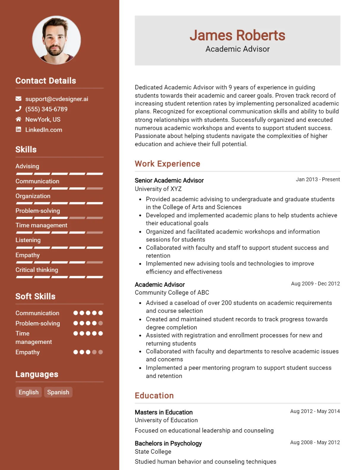 Academic Advisor CV Example