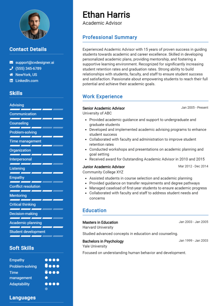 Academic Advisor Resume Example