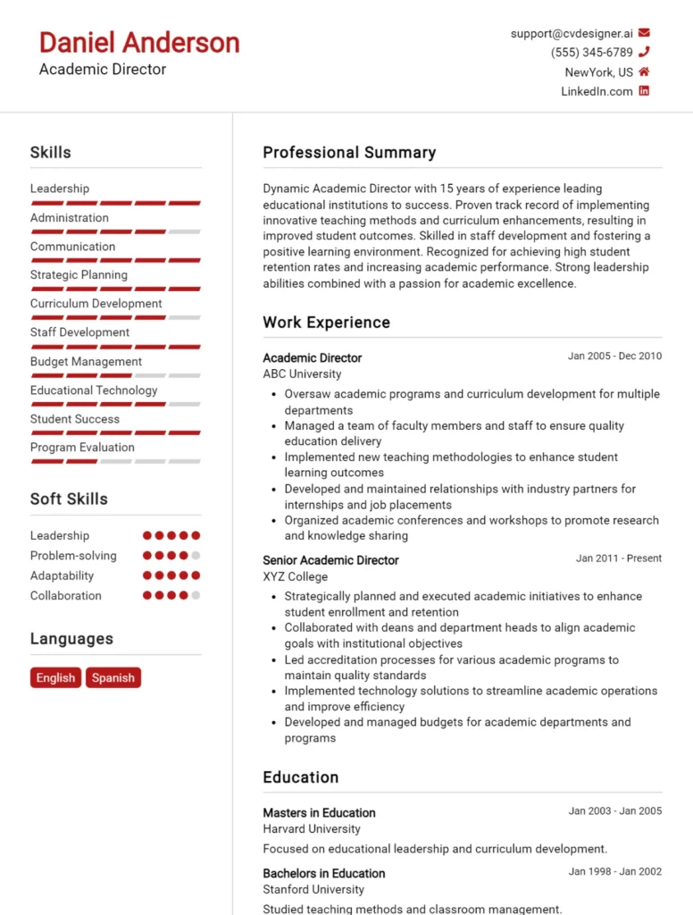 Academic Director CV Example