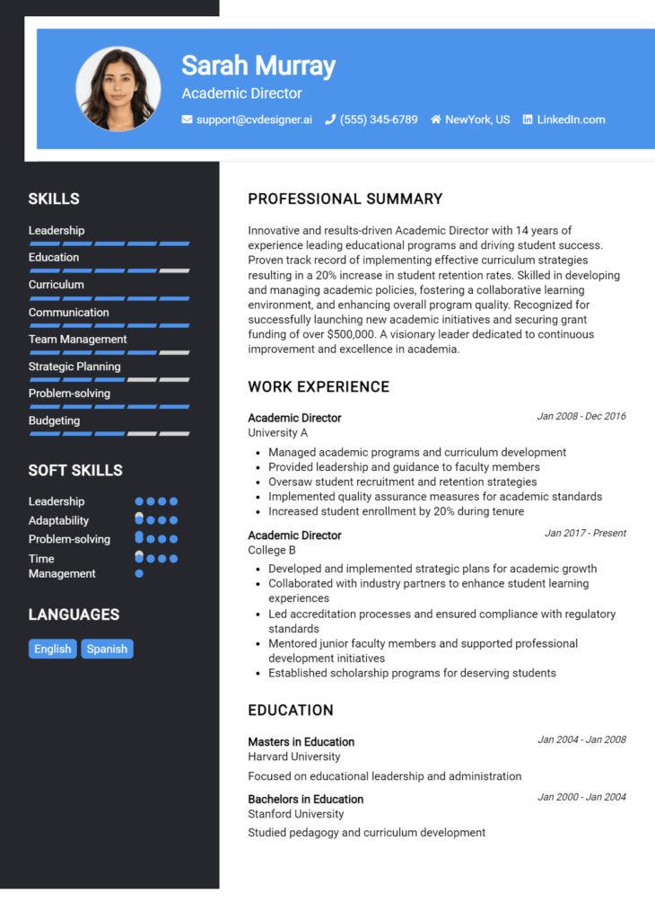 Academic Director Resume Example