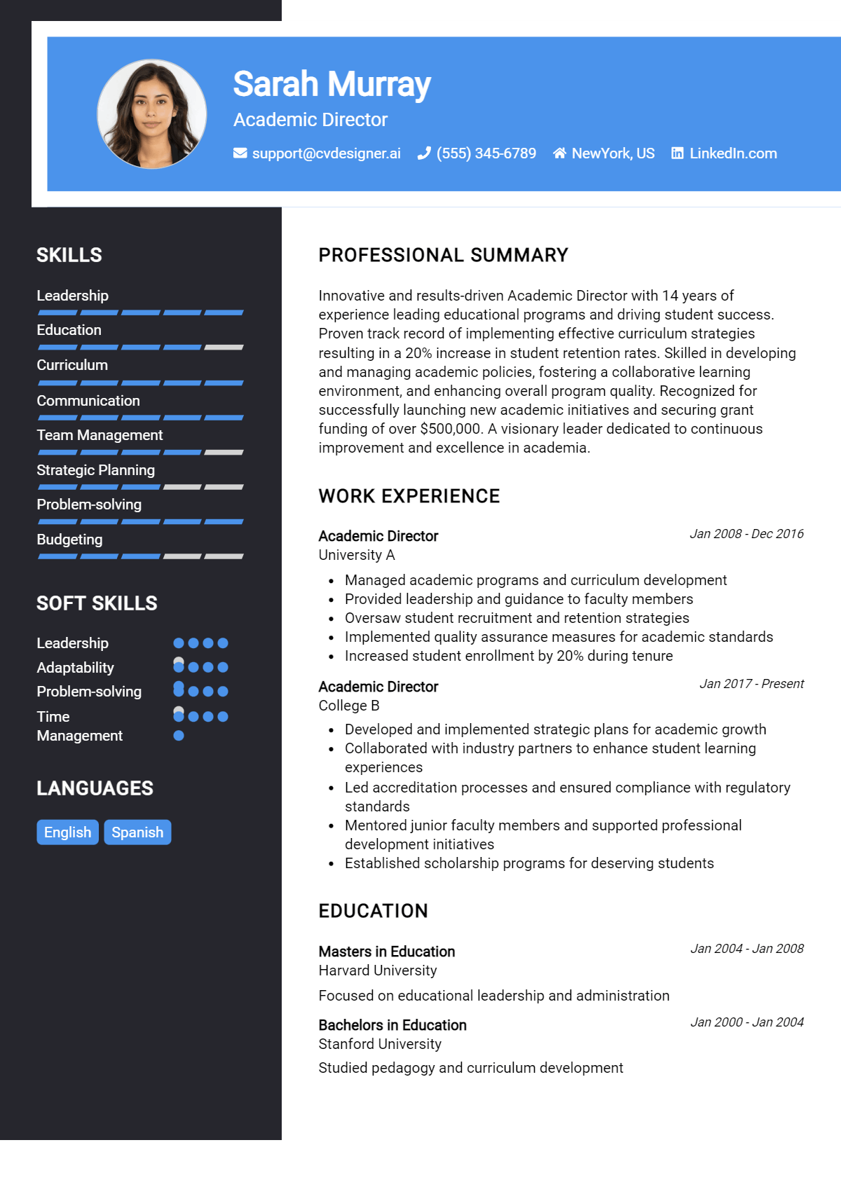 Academic Director Resume Example