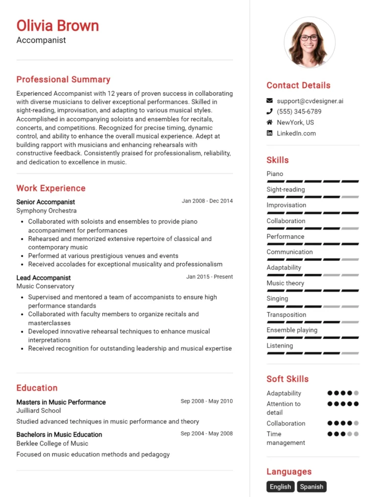 Accompanist CV Example For 2025: Proven Tips & Templates