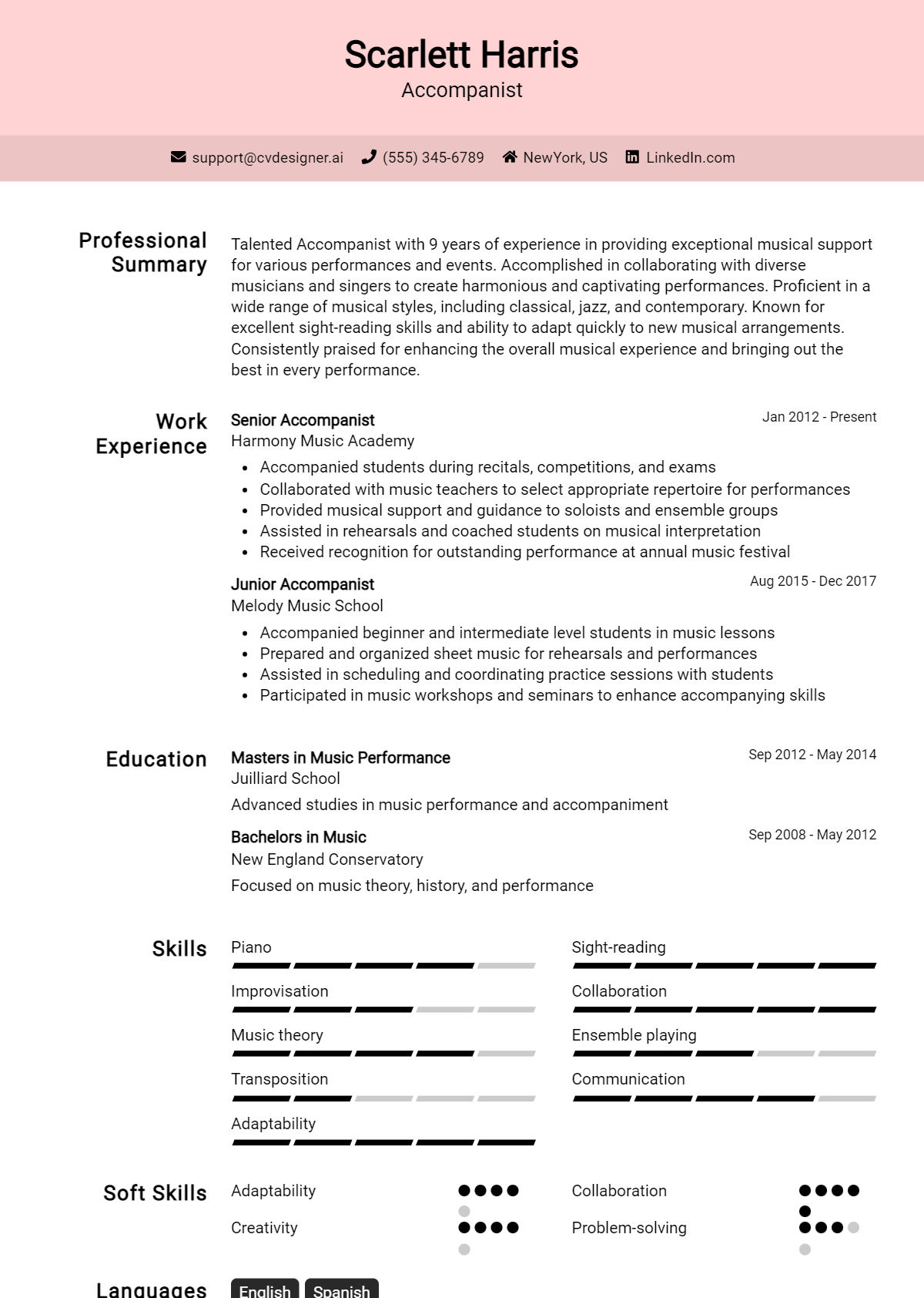 Accompanist Resume Example