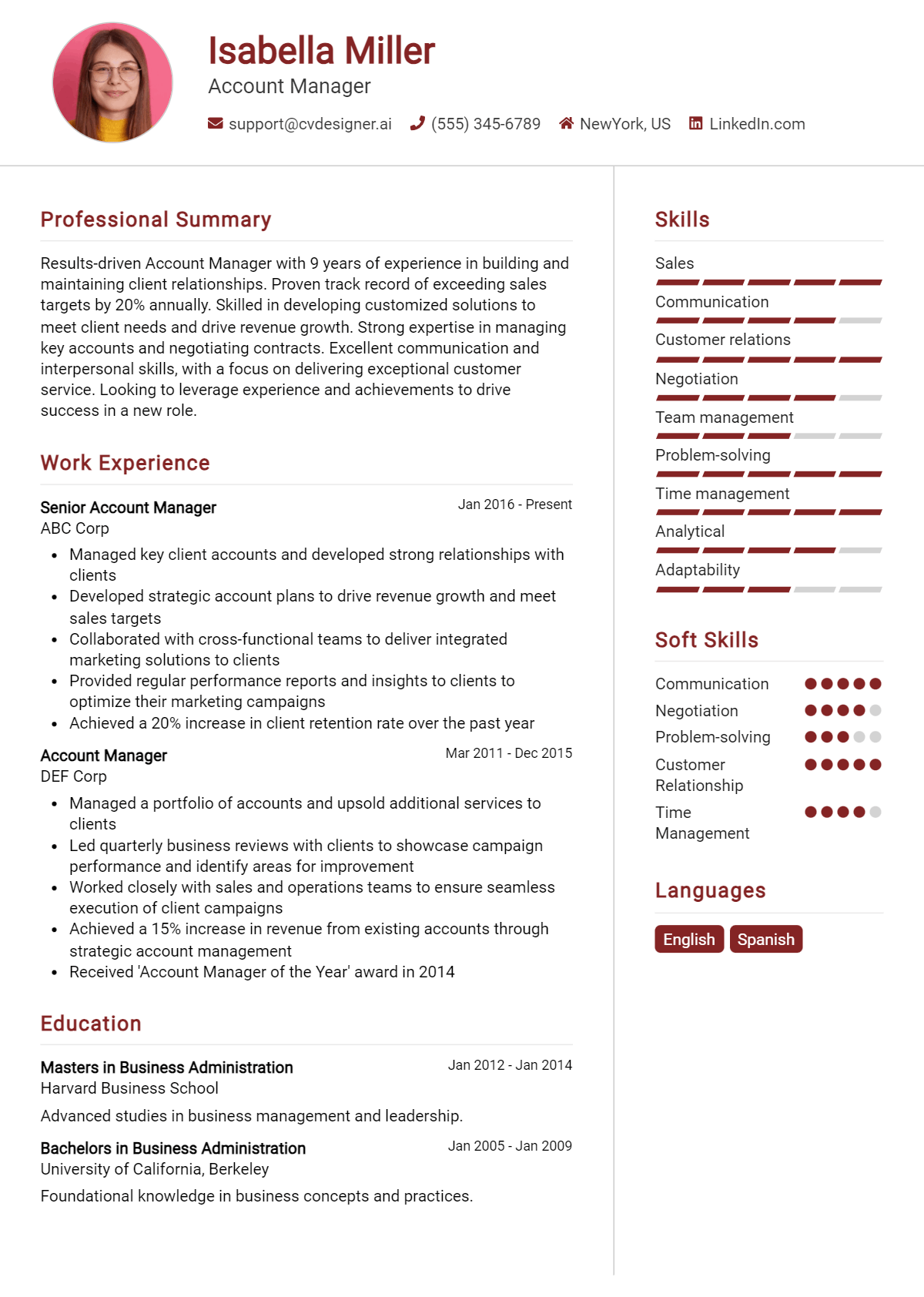 Account Manager Resume Example