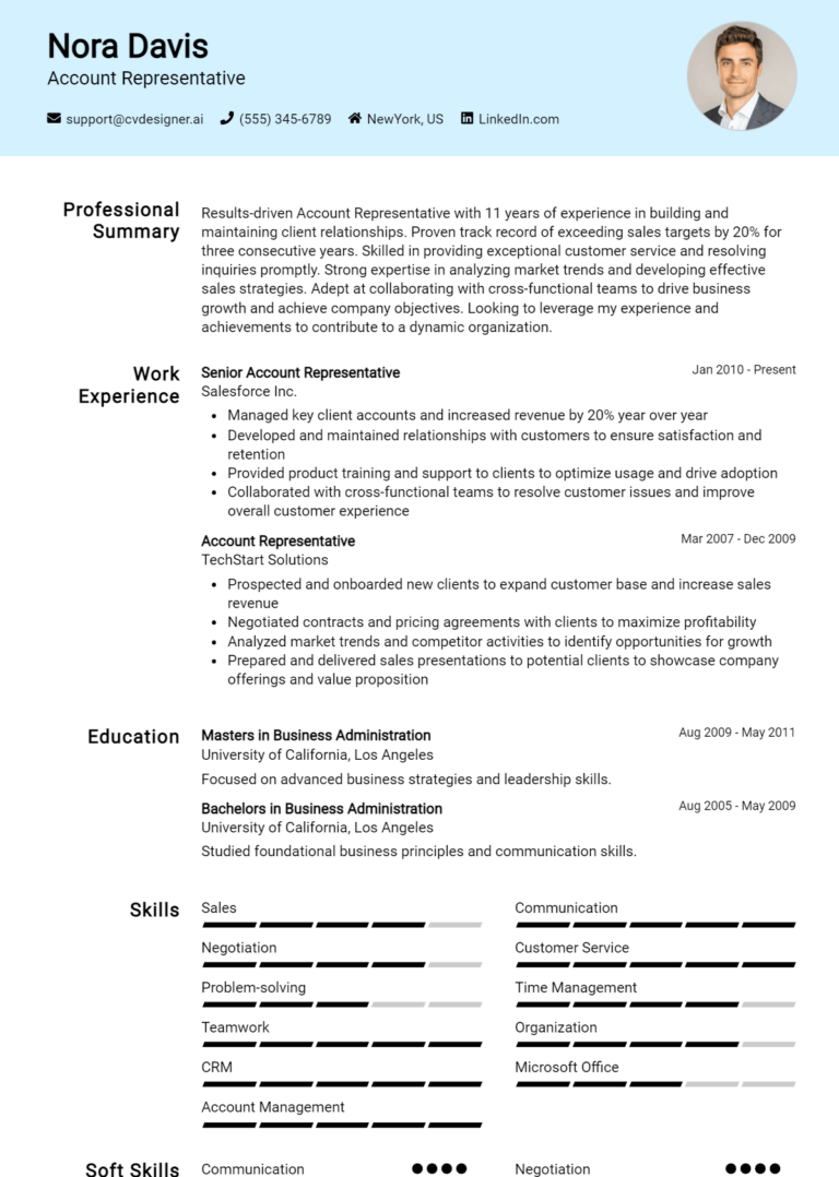 Account Representative Resume Example for 2025: Best Writing Guide