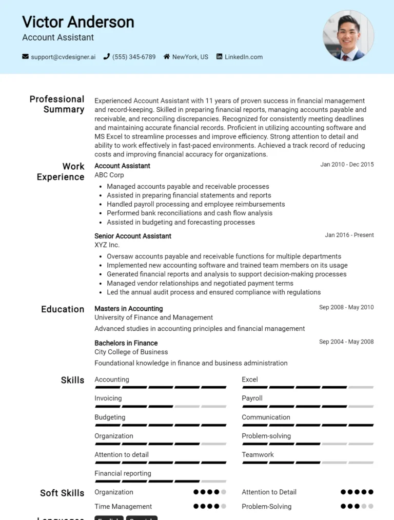 14 Account Assistant CV Examples And Templates For 2025