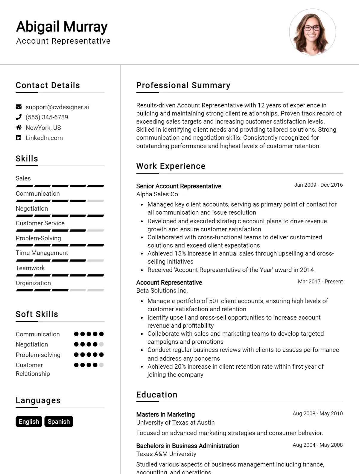 Account Representative CV Example