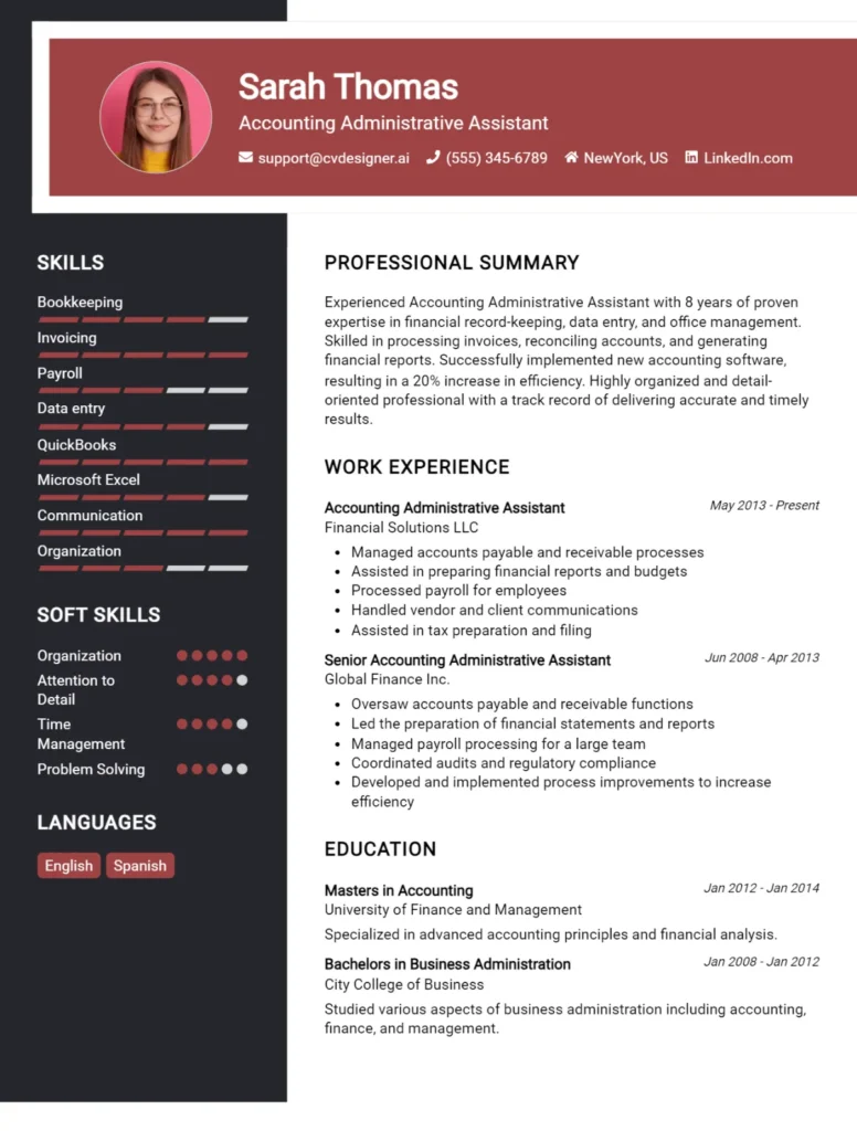 Accounting Administrative Assistant CV Example