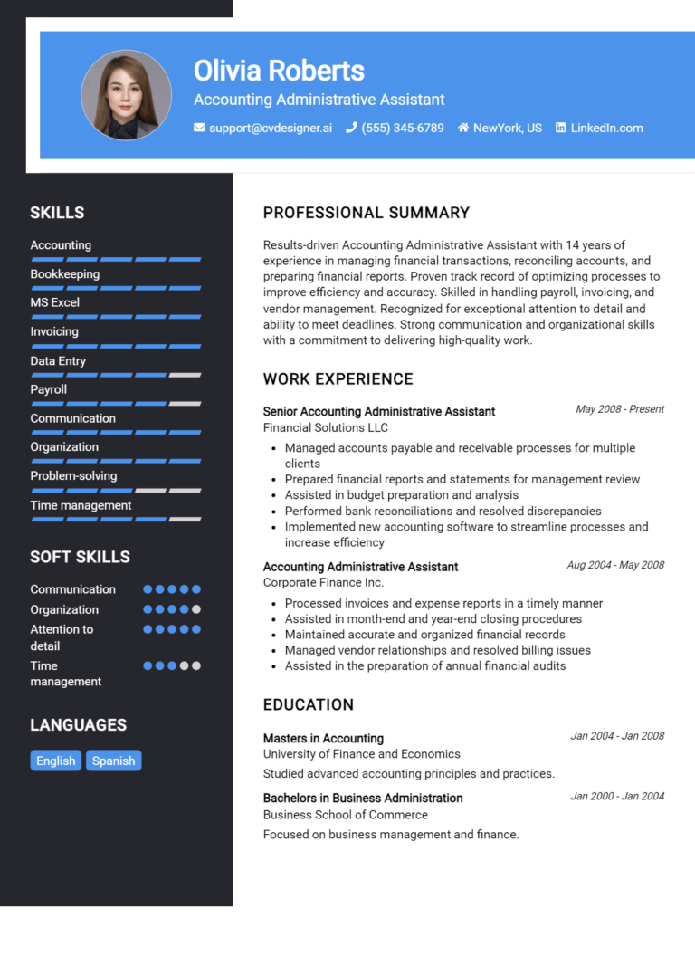 15 Accounting Administrative Assistant Resume Examples And Templates for 2025