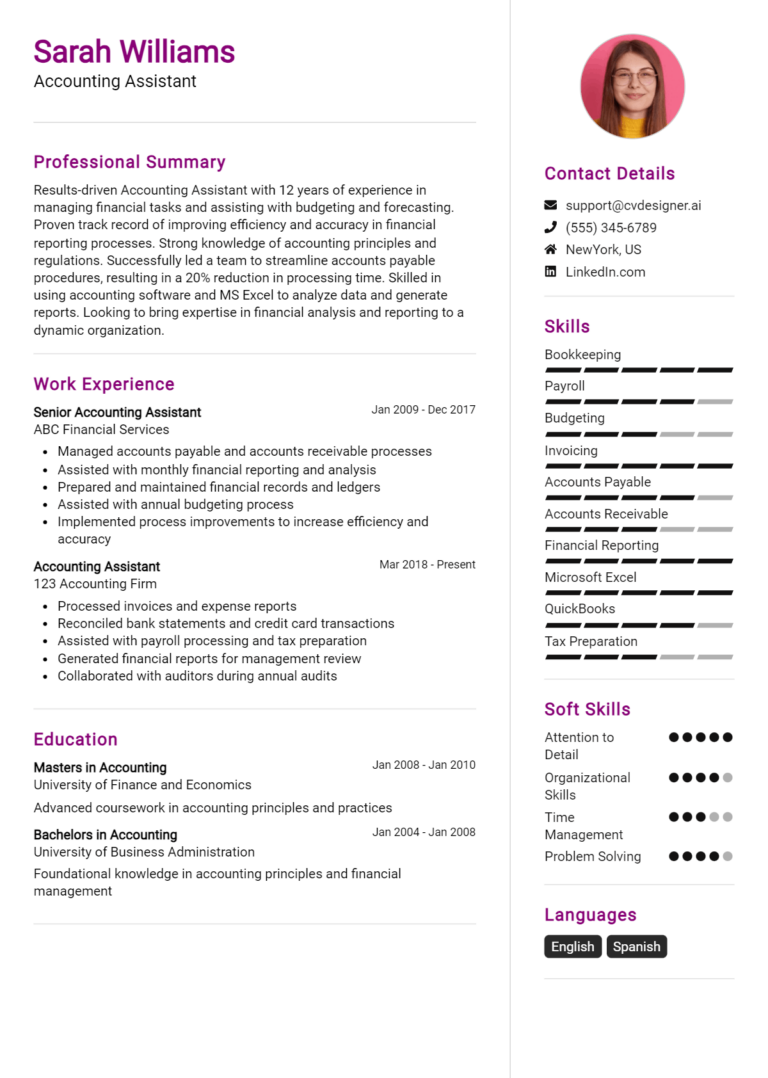 12 Accounting Assistant Resume Examples And Templates for 2025