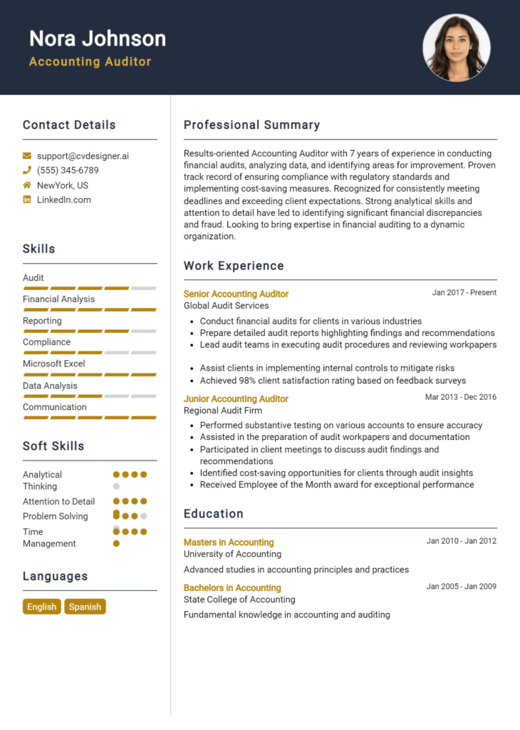 Accounting Auditor Resume Example