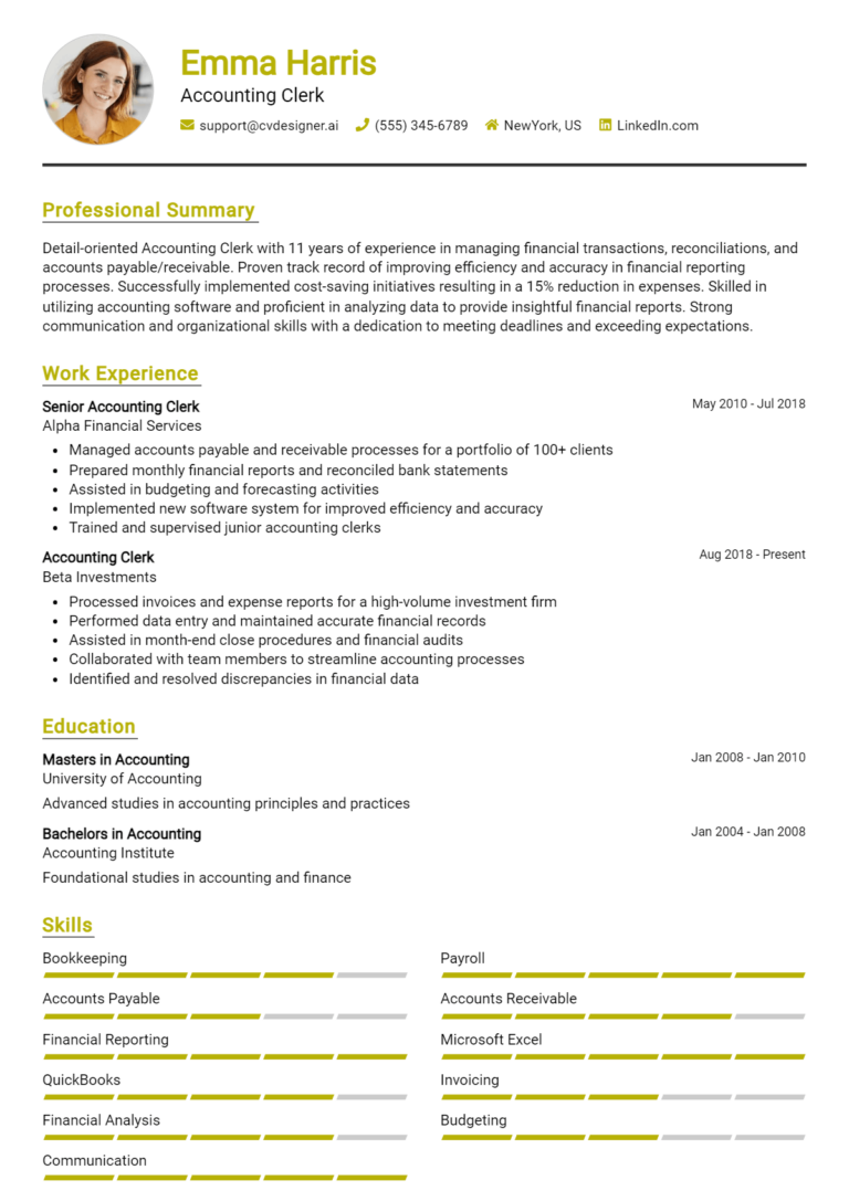 6 Accounting Clerk Resume Examples And Templates for 2025: How to Craft a Winning CV