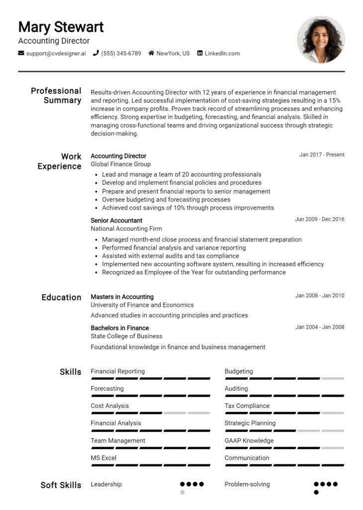 Accounting Director Resume Example