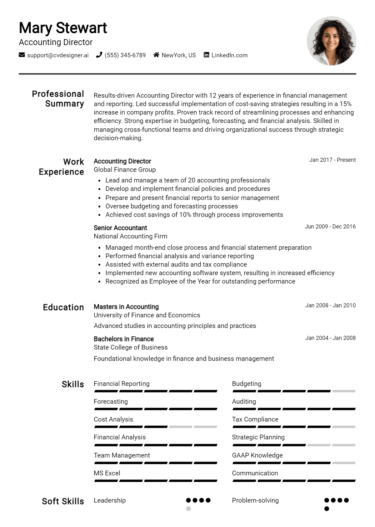 Accounting Director Resume Example