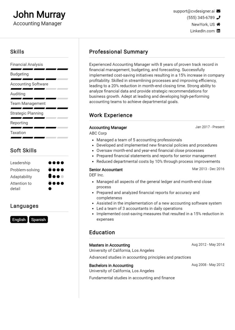 14 Accounting Manager Resume Examples And Templates for 2025