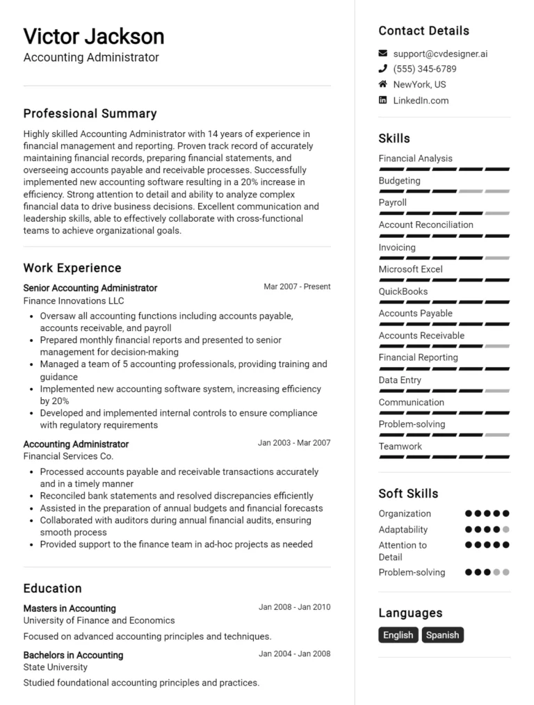Accounting Administrator CV Example For 2025: Tips to Stand Out