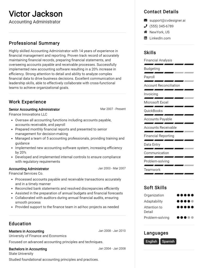 Accounting Administrator CV Example