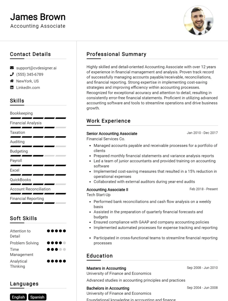 Accounting Associate CV Example For 2025: Strategies & Templates