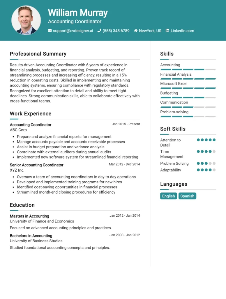 Accounting Coordinator CV Example