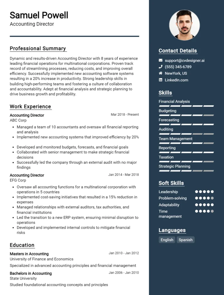 Accounting Director CV Example For 2025: Tips to Stand Out