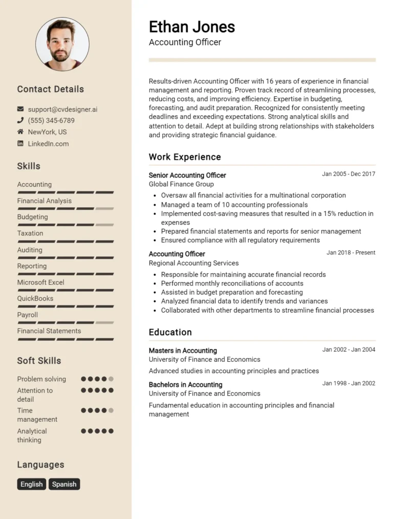 15 Accounting Officer CV Examples And Free Templates For 2025