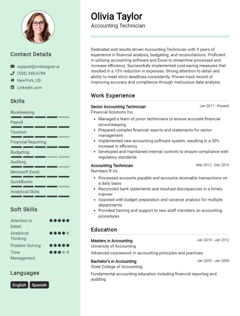 Accounting Technician CV Example