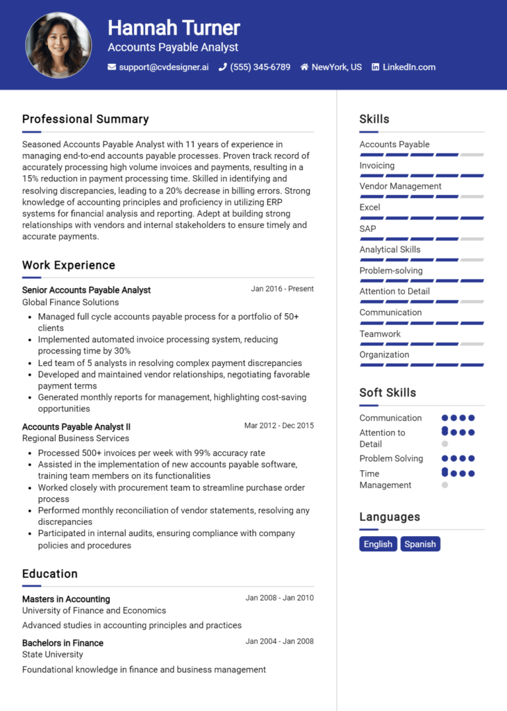 Accounts Payable Analyst Resume Example
