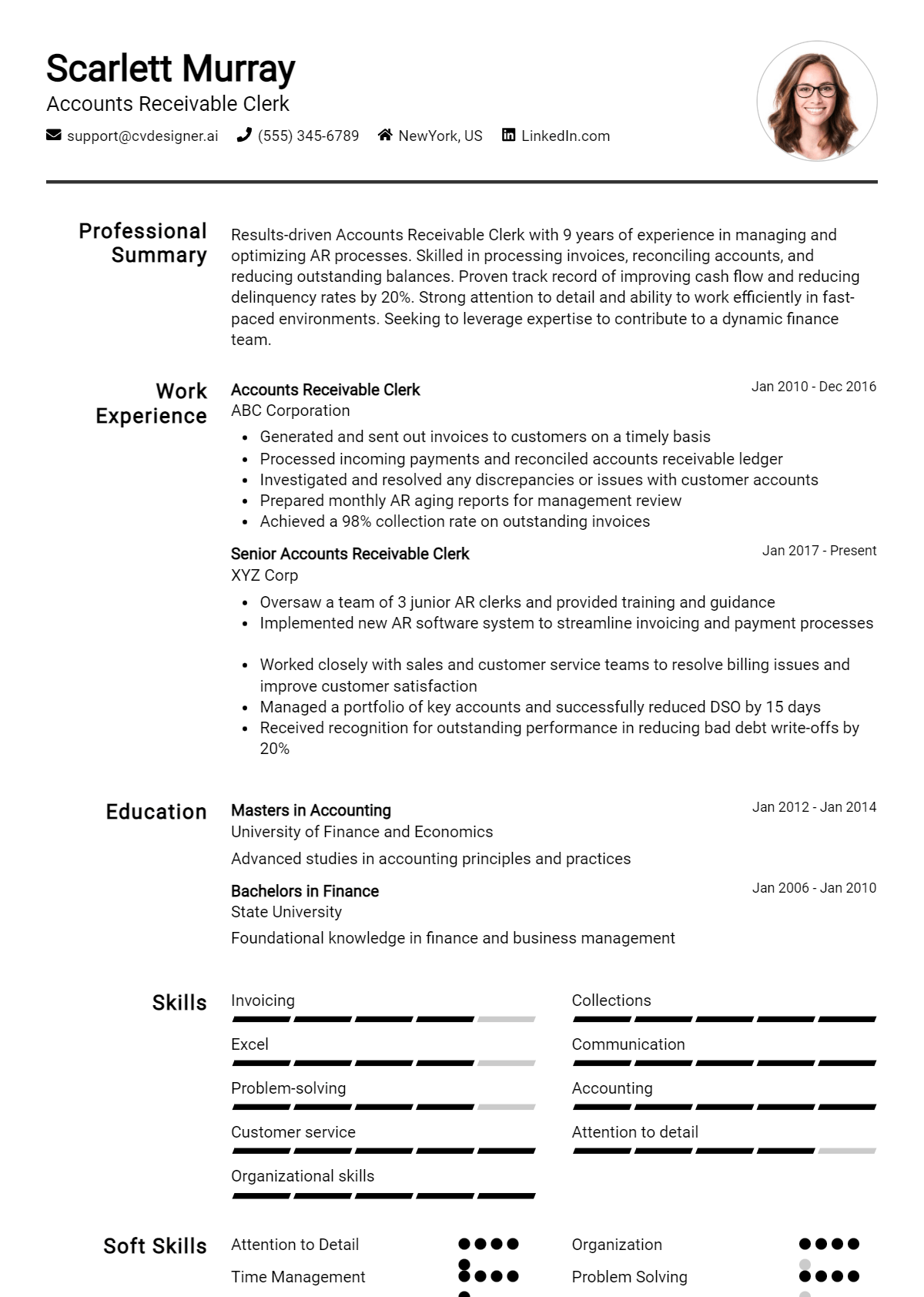 Accounts Receivable Clerk Resume Example