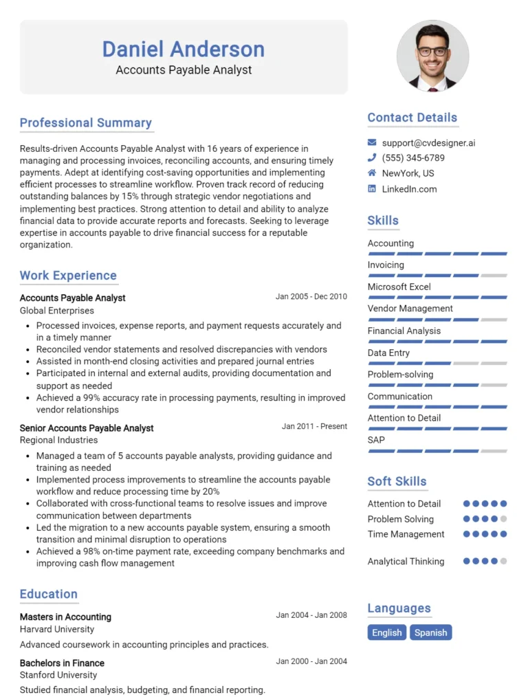 Accounts Payable Analyst CV Example For 2025: How to Craft a Winning CV