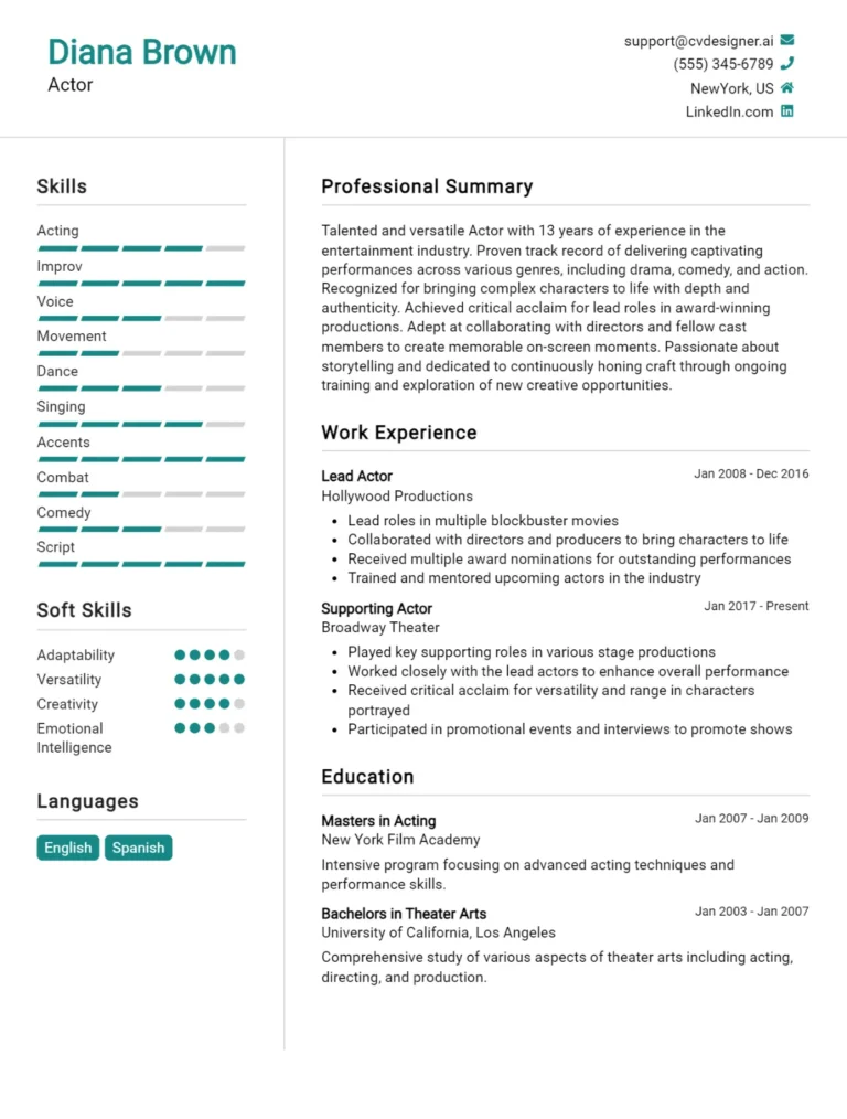 Actor CV Example For 2025: Tips to Stand Out