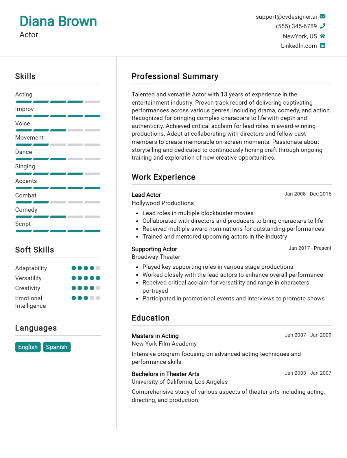 Actor CV Example