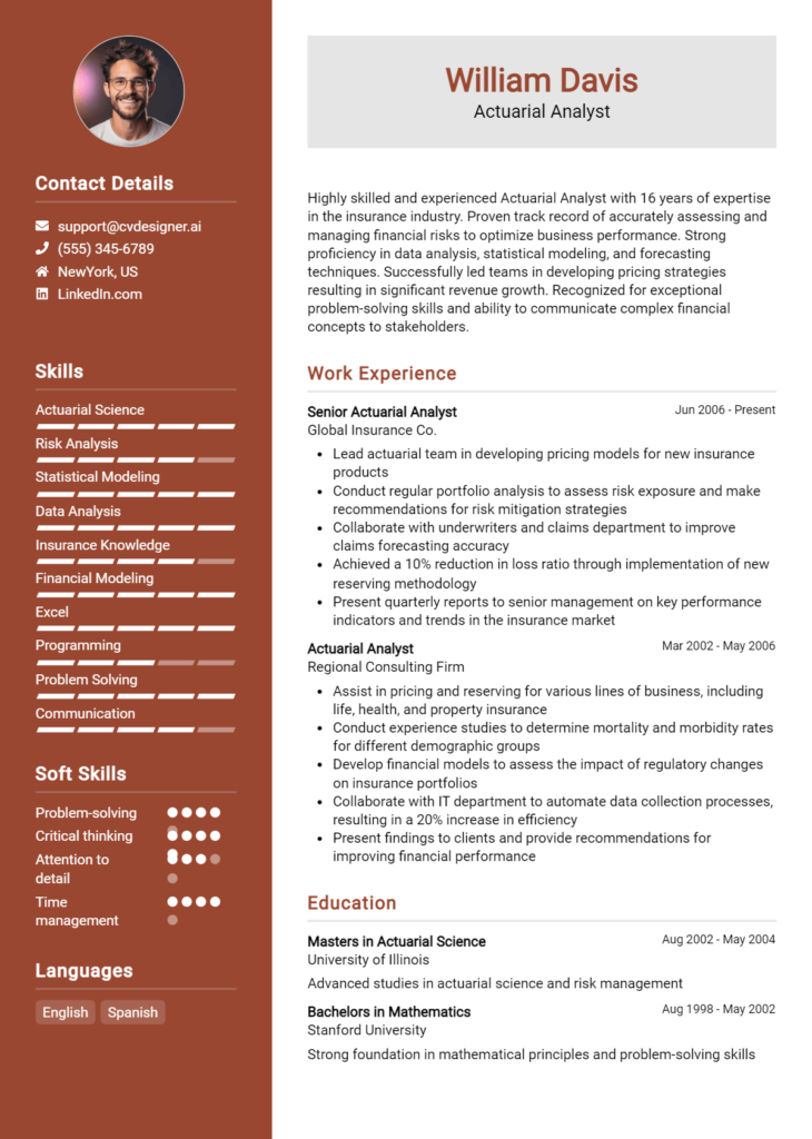 Actuarial Analyst Resume Example