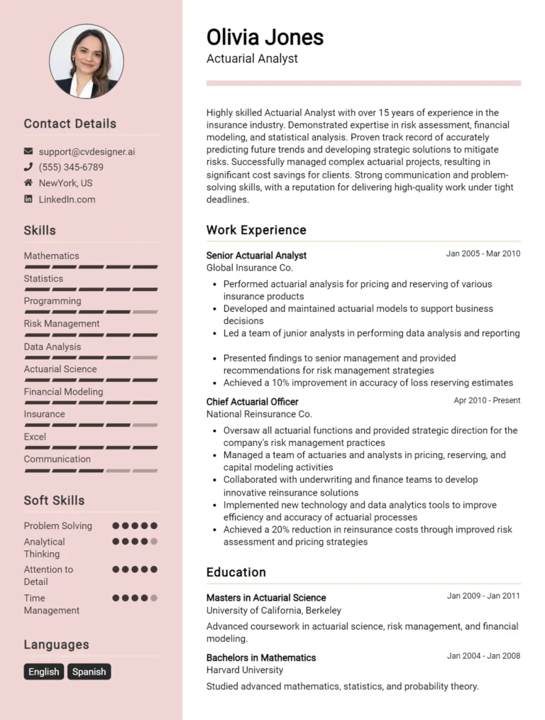 Actuarial Analyst CV Example For 2025: Proven Tips & Templates