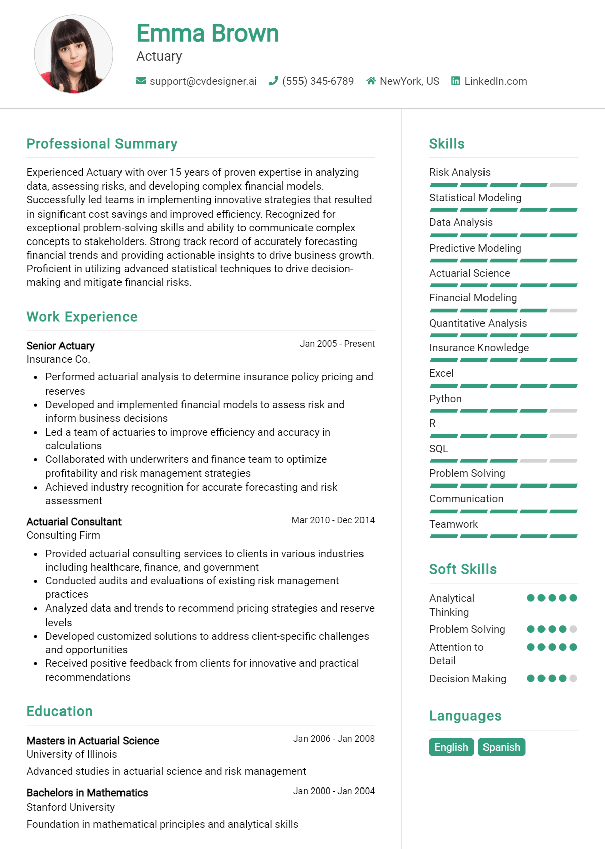 Actuary Resume Example