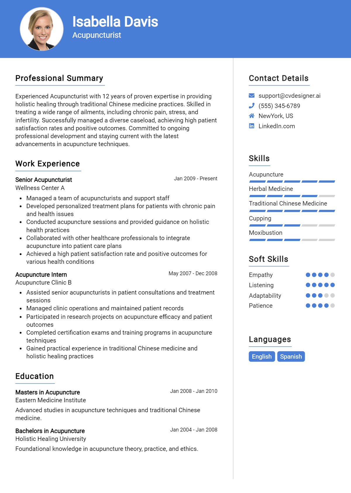 Acupuncturist Resume Example