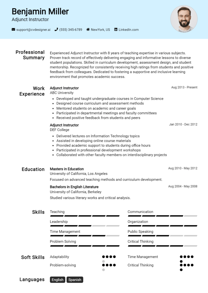 Adjunct Instructor Resume Example for 2024: Samples & Best Practices ...