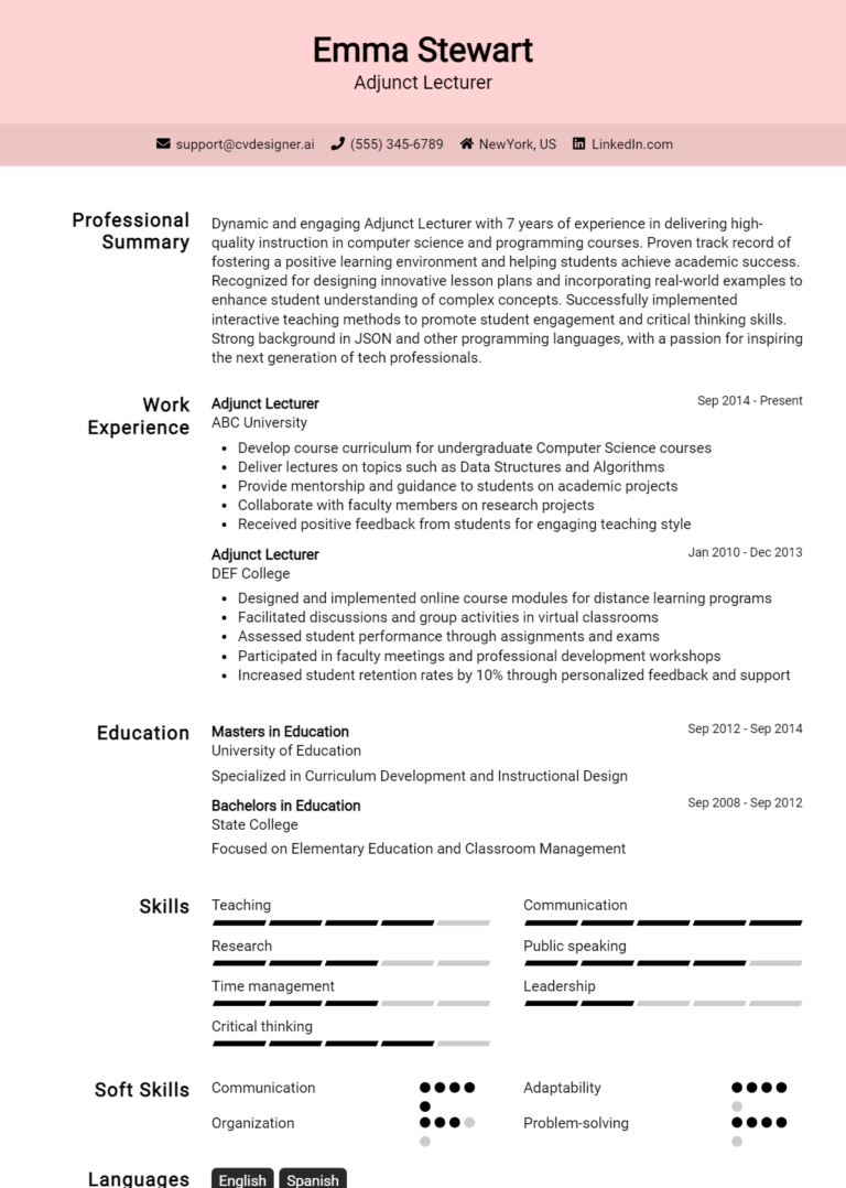 Adjunct Lecturer Resume Example for 2025: Expert Tips & Templates